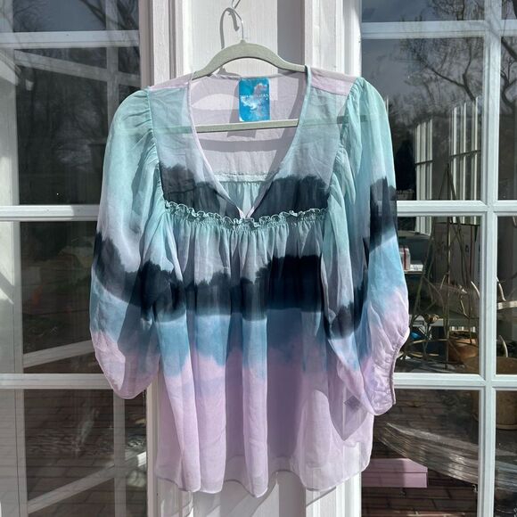 Anthropologie Sophie Duran 100% Silk Watercolor Top - Picture 9 of 10
